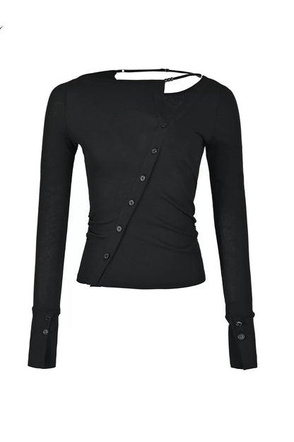 High-Elastic Diagonal Placket Long-Sleeve T-Shirt