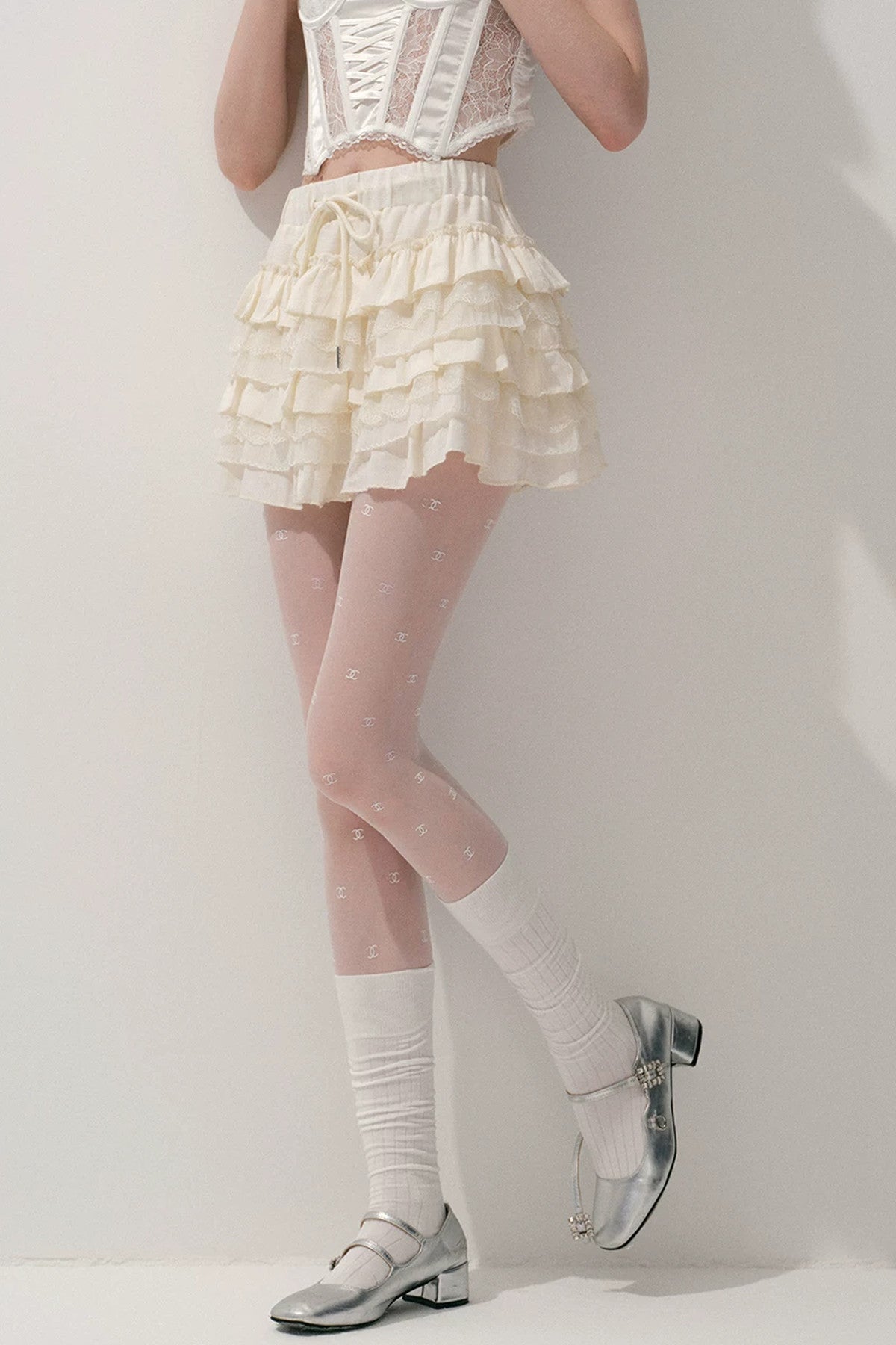 Layered Lace Tulle Drawstring Skirt