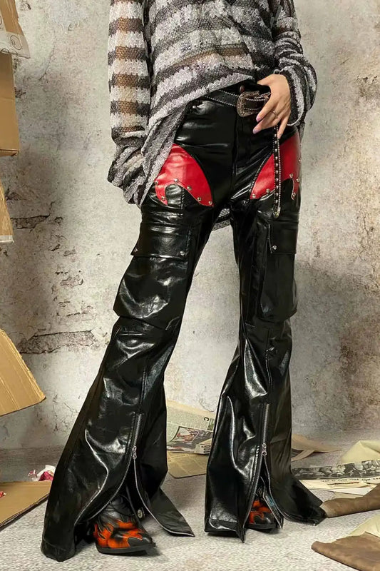 Rivet Flame PU Flare Pants