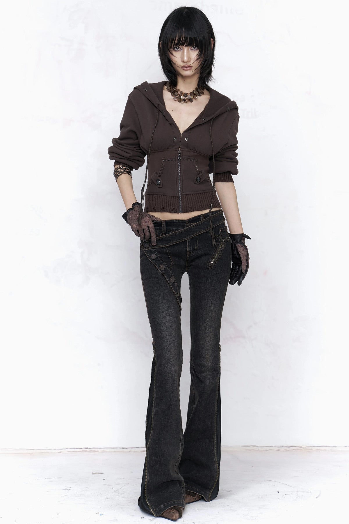 Two-Way Deconstructed Zipper Flared Jeans