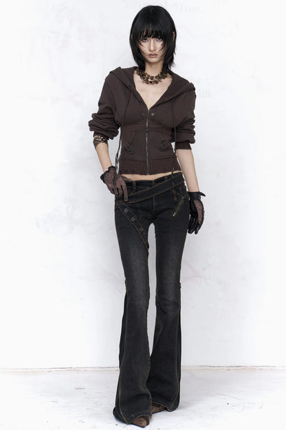 Two-Way Deconstructed Zipper Flared Jeans