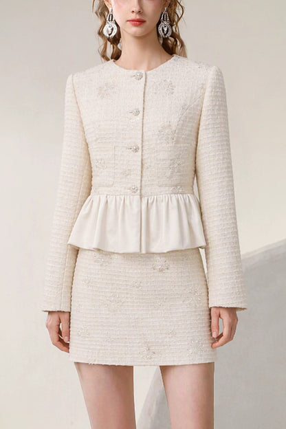 Elegant Round-Neck Jacket and Skirt Set