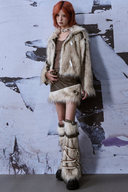 Y2K Sock-Style Fur Patchwork Leg Warmers