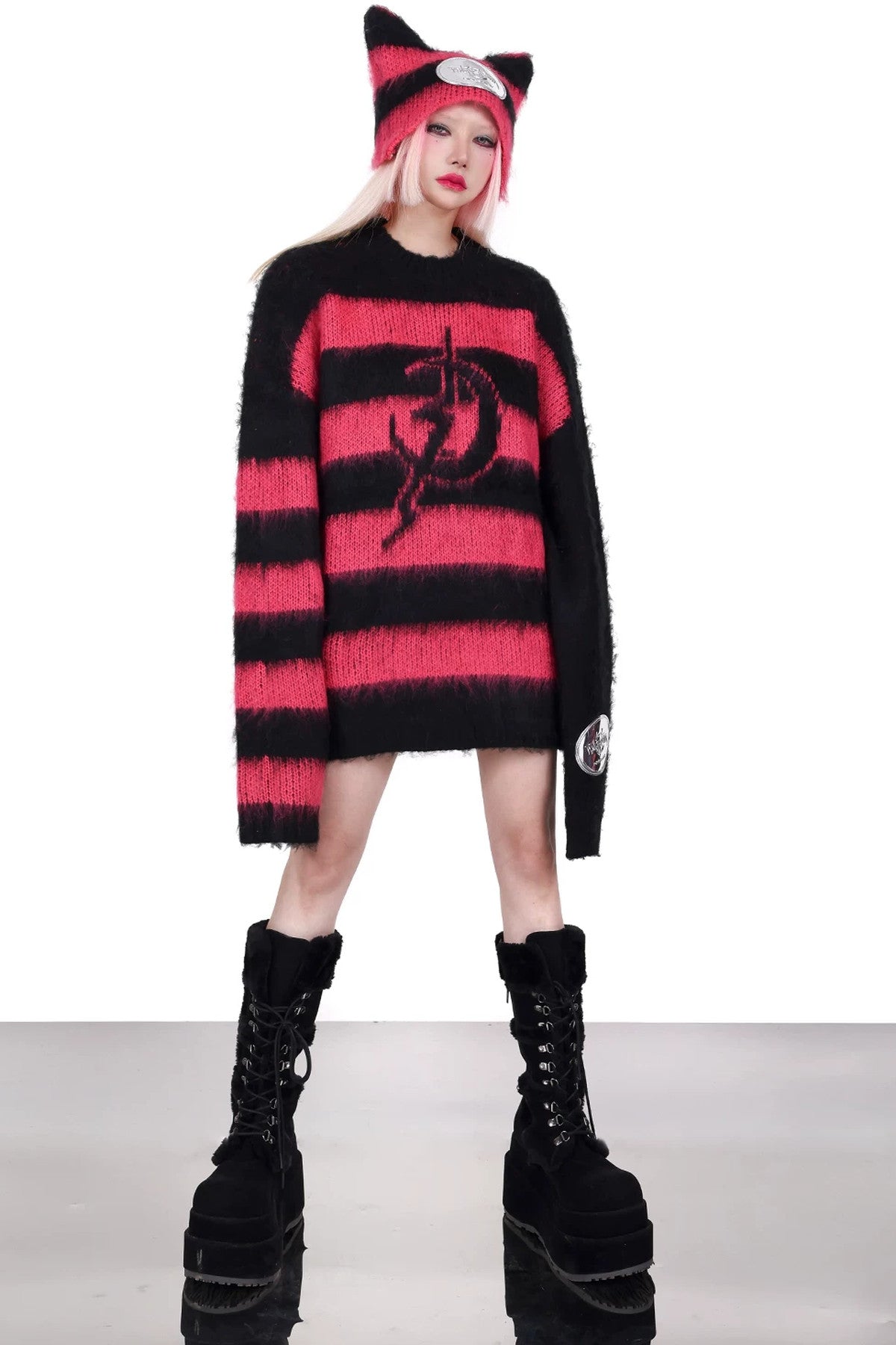 Striped Devil Cat Ears Knitted Hat