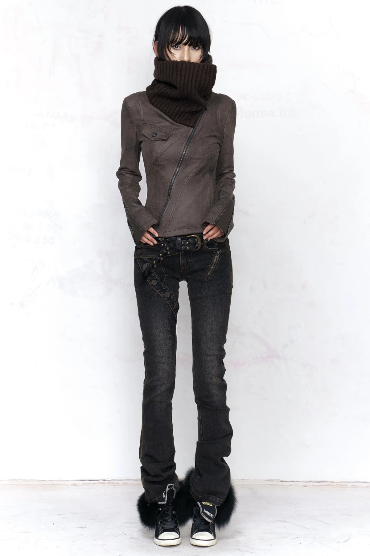 Two-Way Deconstructed Zipper Flared Jeans