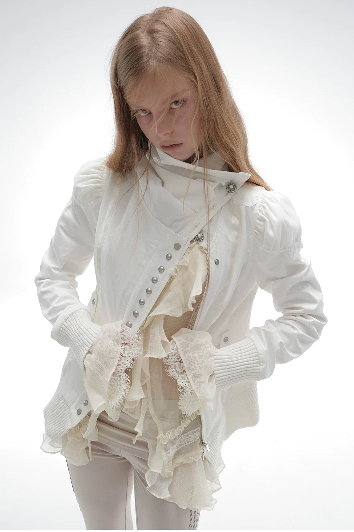 Asymmetrical High-Neck Court-Style Jacket