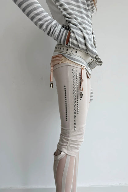 Metal Rhinestone Stretch Capri Pants