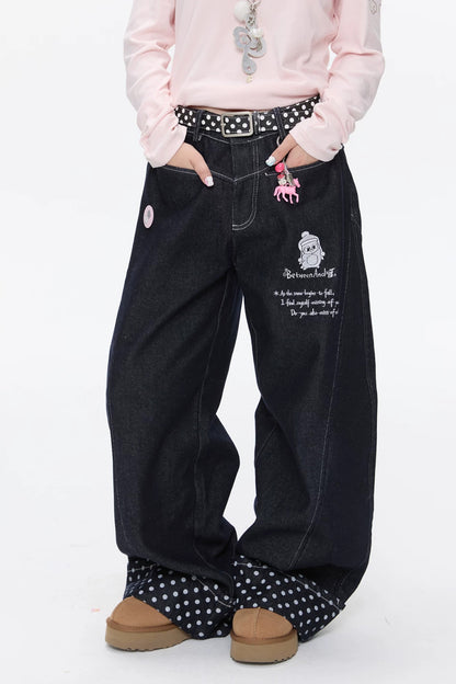 Embroidery Polka Dot Jeans