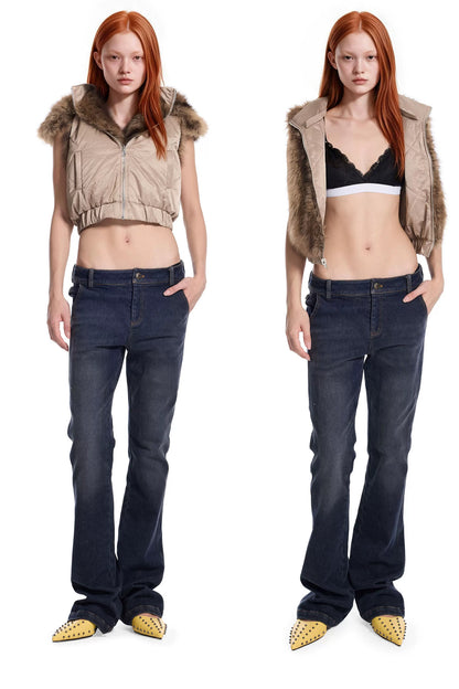 Reversible Detachable Fur Collar Vest