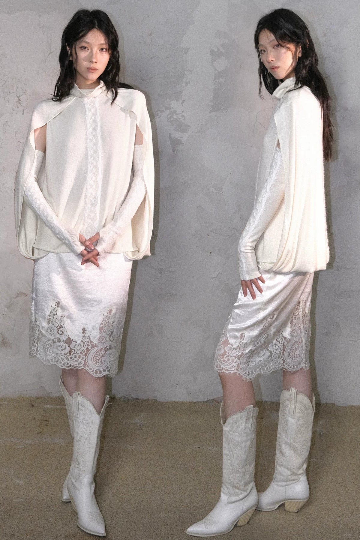 Acetate Tencel Lace Embroidery Patchwork Skirt