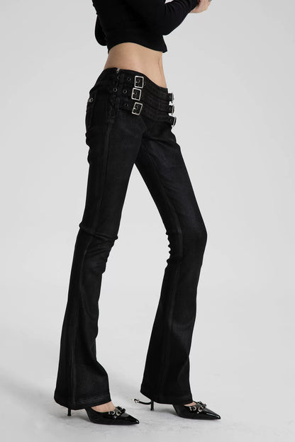 Low-Waist Waxed Denim Jeans