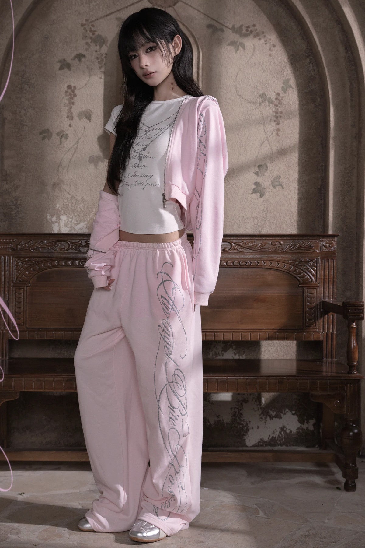 Silver Glitter Printed Sweatpants