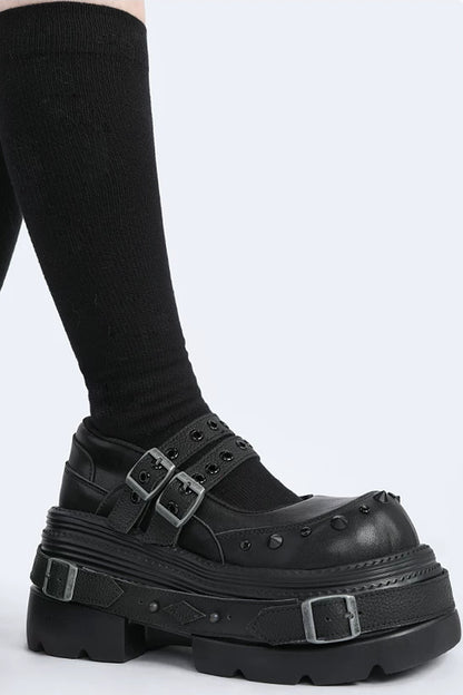 Studded Buckle Platform Mary Janes Shoes