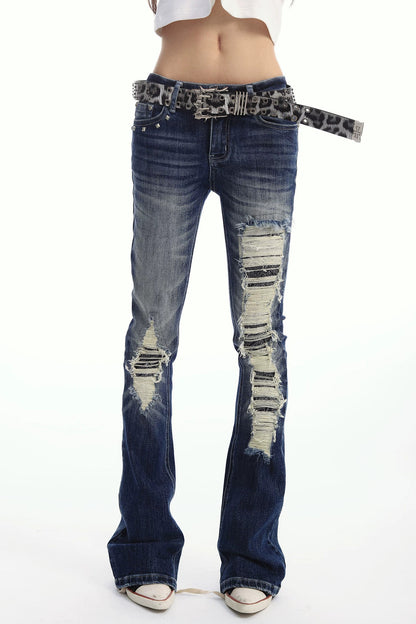 Low-Rise Slim Python Flared Jeans