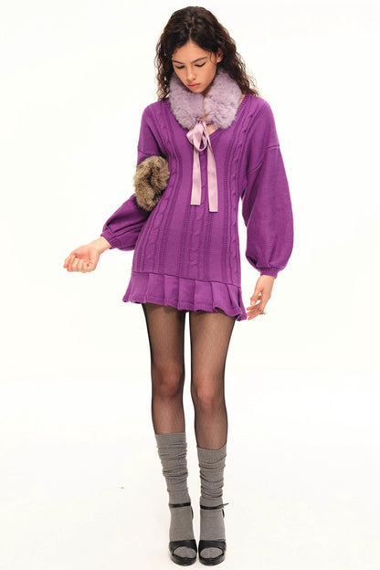 Faux Fur Neck Warmer Satin Tie Scarf