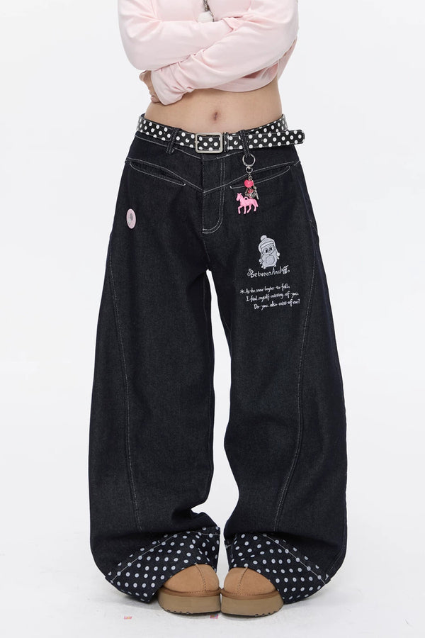 Embroidery Polka Dot Jeans