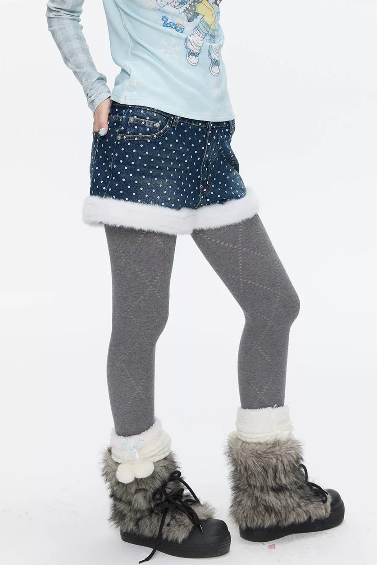 High-Waisted Washed Fleece-Lined Denim Shorts