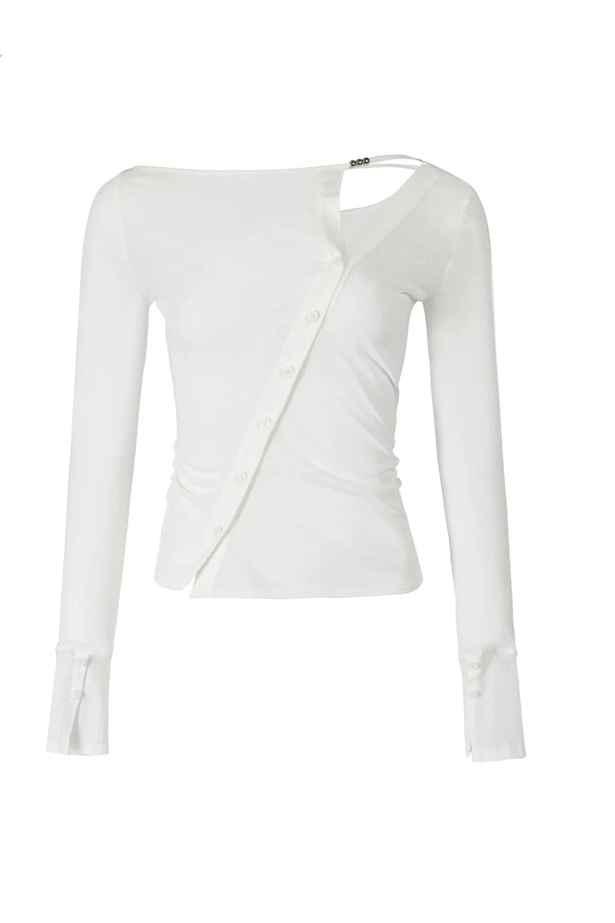 High-Elastic Diagonal Placket Long-Sleeve T-Shirt