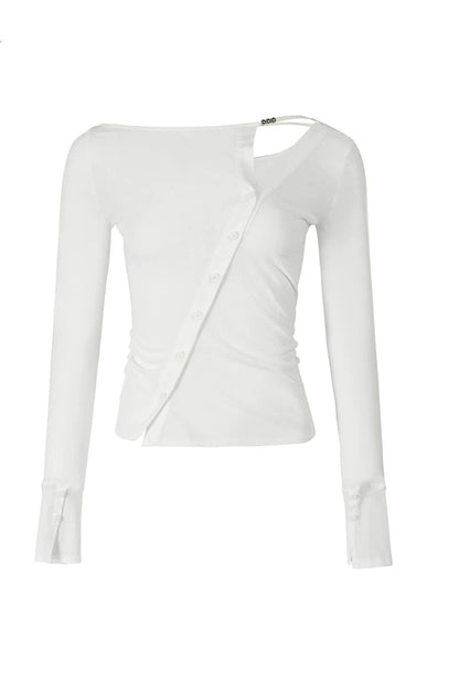 High-Elastic Diagonal Placket Long-Sleeve T-Shirt