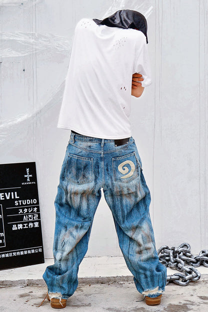 Mud-Dyed Scimitar Distressed Jeans