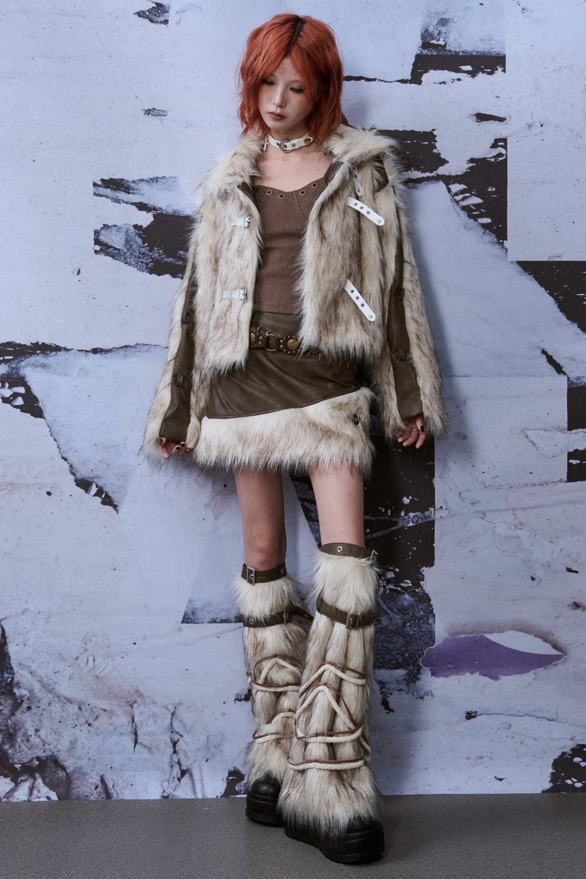 Y2K Sock-Style Fur Patchwork Leg Warmers