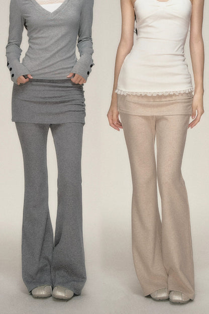 Pleated Cuffed Flared Pants