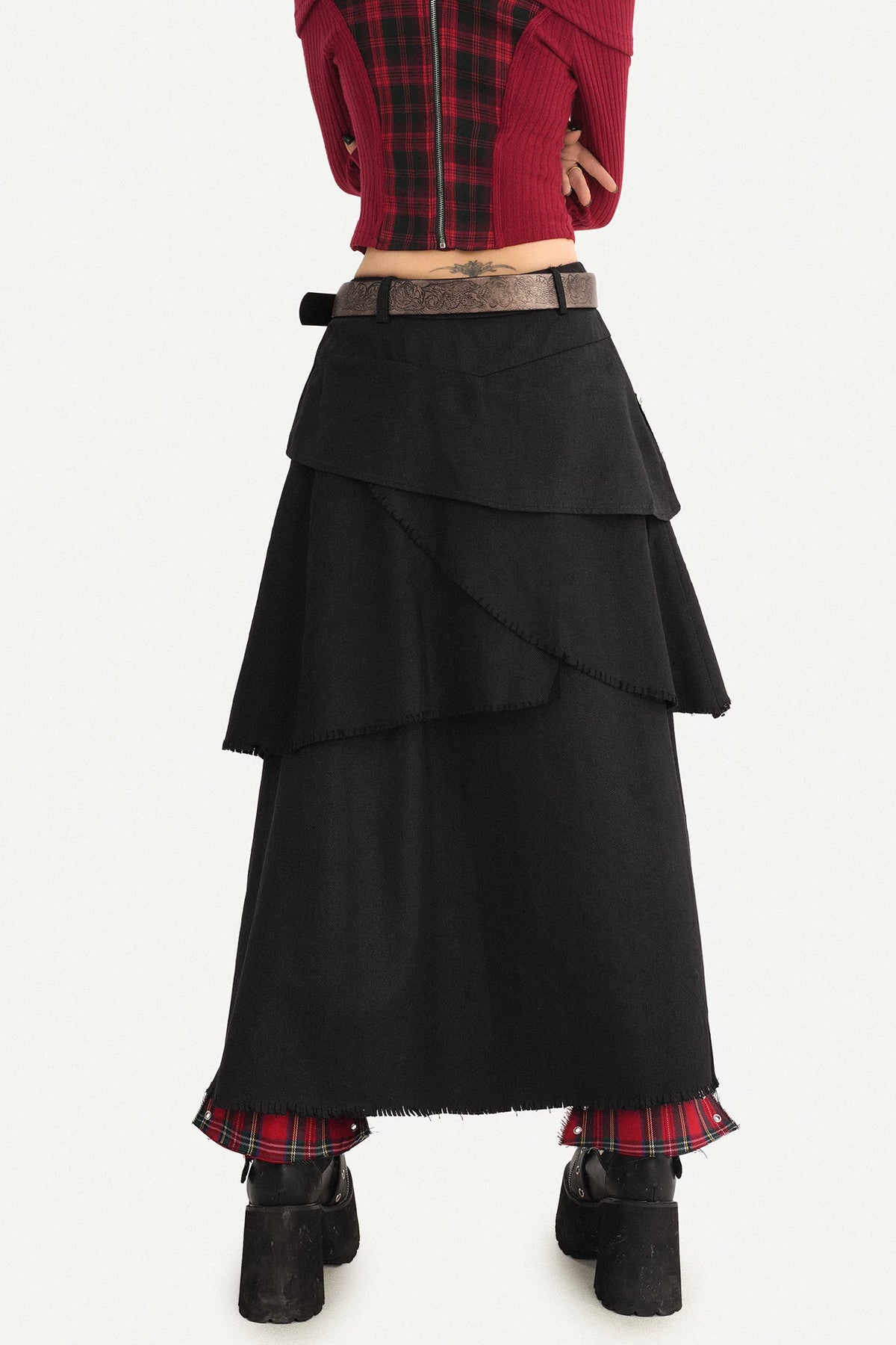 Black Punk Rivet Asymmetrical Skirt