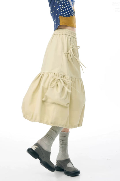 Khaki Slimming Drawstring Skirt