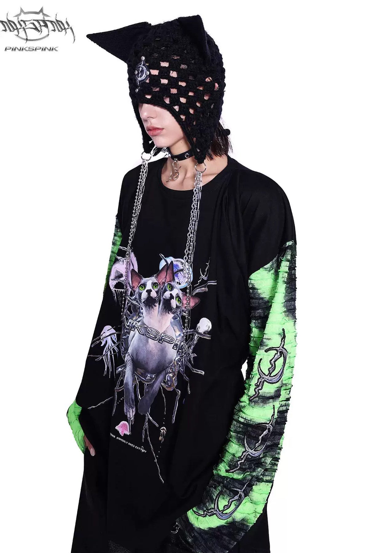 Cat Print Long-Sleeve T-Shirt