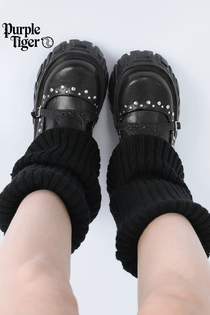 Black Platform Single Shoes With Buckle