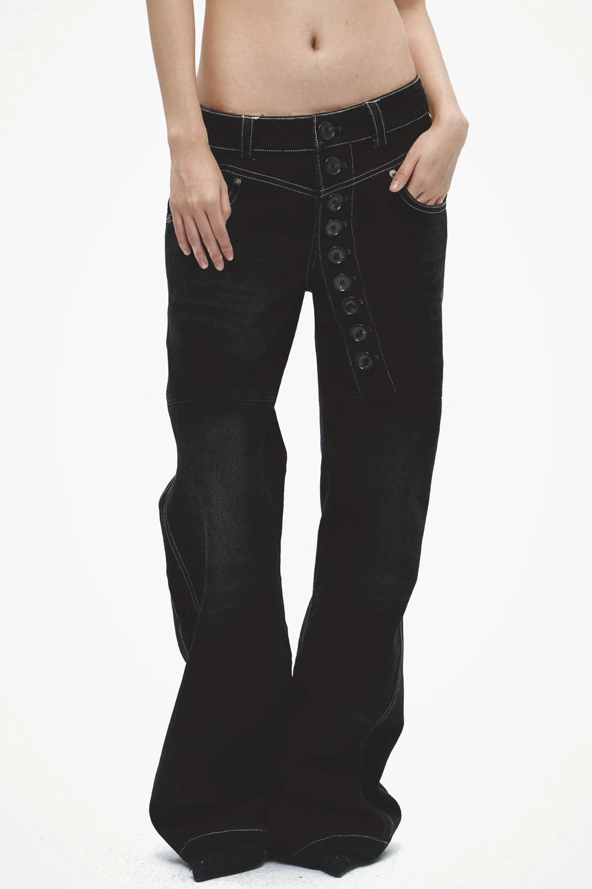 Laser Whiskered Button-Down Jeans