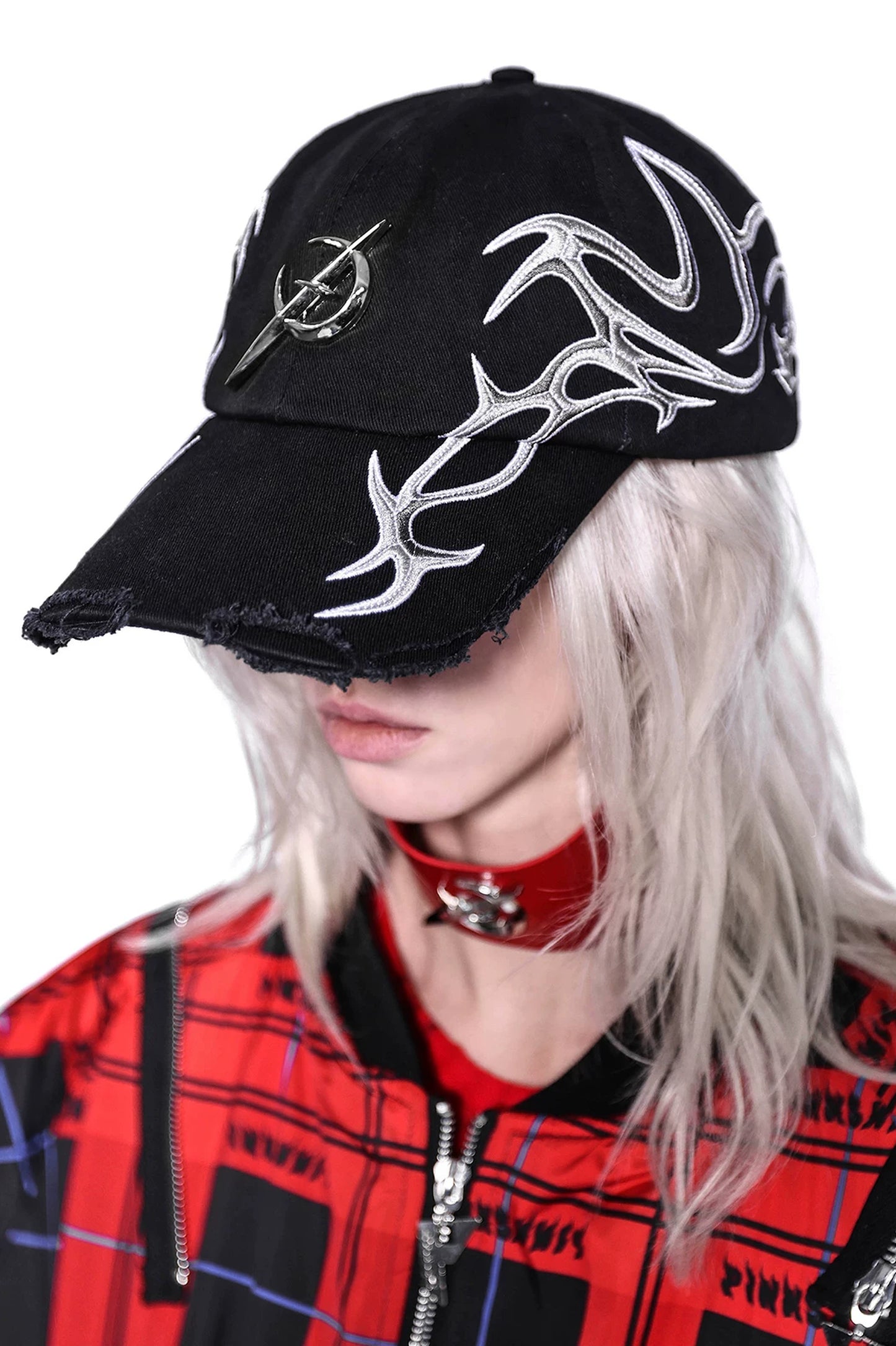 Black Red Embroidered Racing Stripe Baseball Cap
