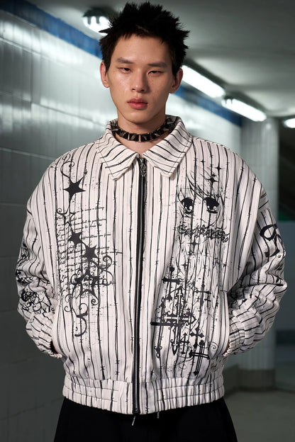 Detachable Fur Collar Thorn Stripe Jacket