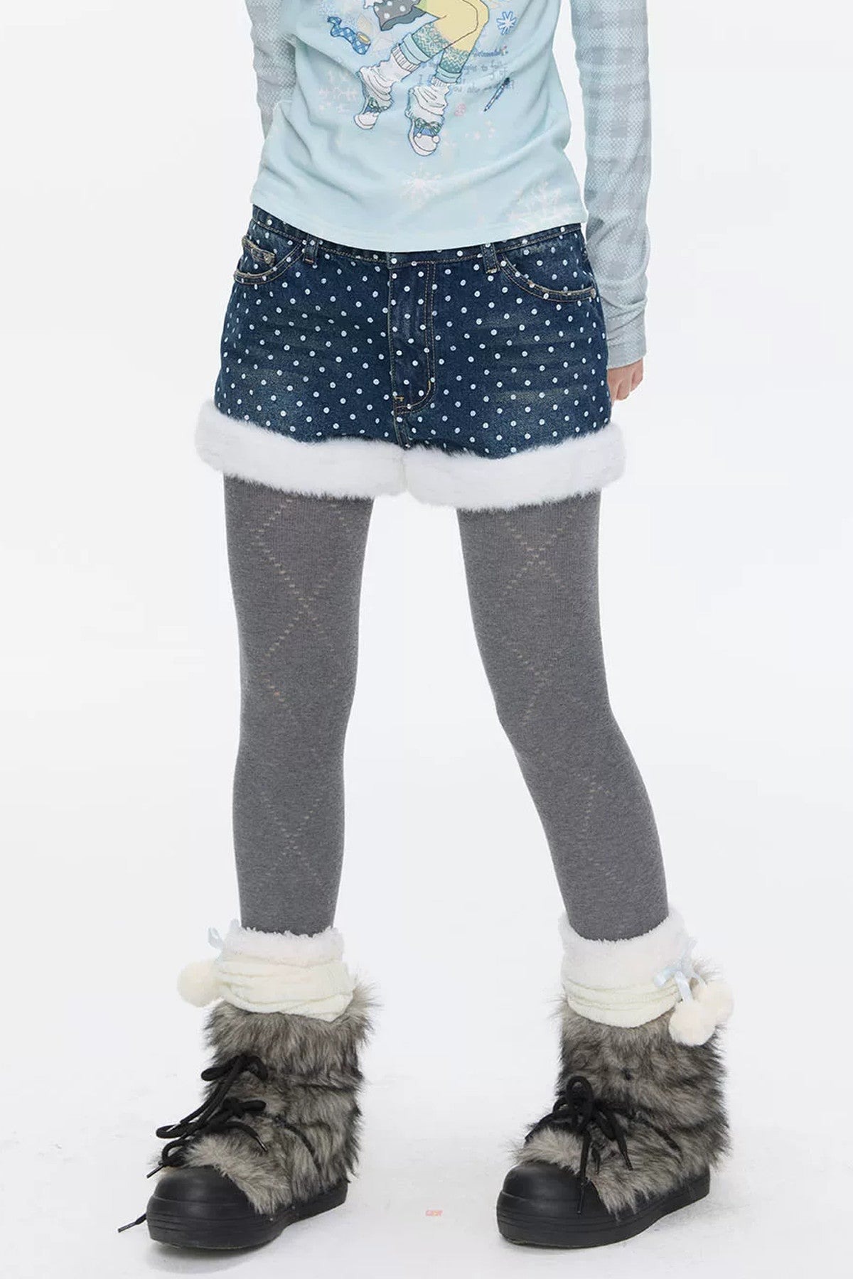 High-Waisted Washed Fleece-Lined Denim Shorts