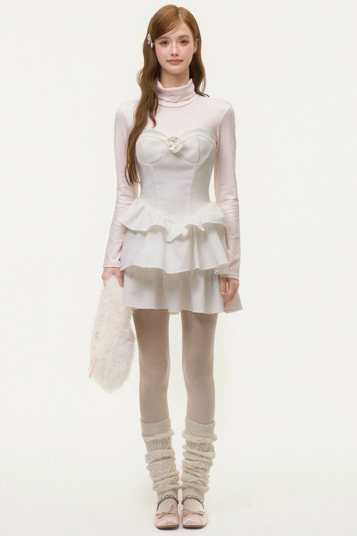 Layered-Look Ruffled Knit Dress