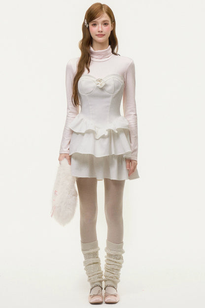 Layered-Look Ruffled Knit Dress
