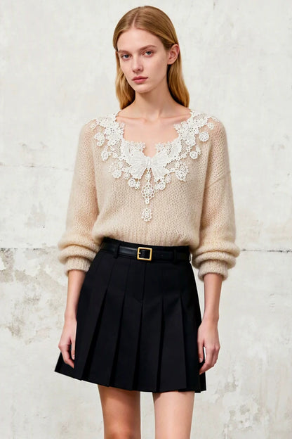 Lace Butterfly Wool Knit Sweater