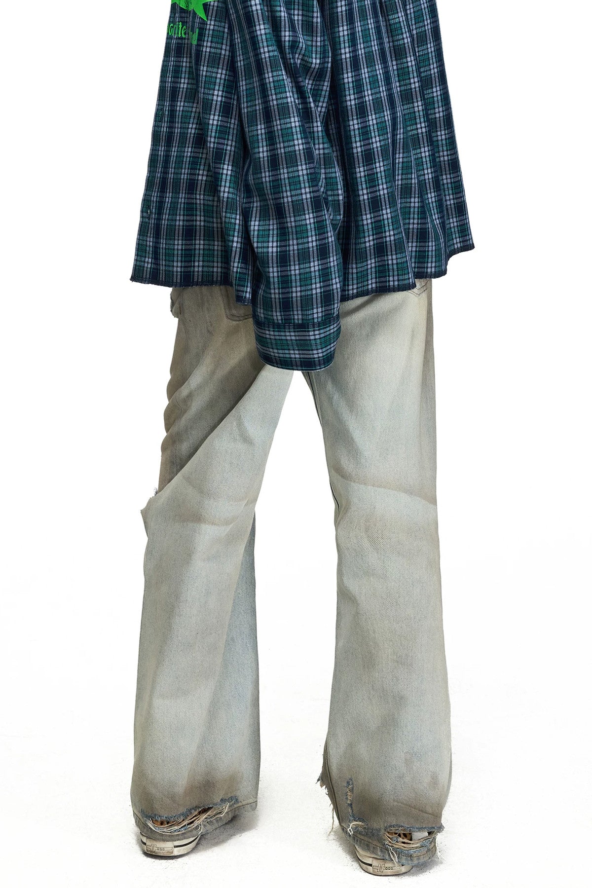 Distressed Straight-Leg Long Pants