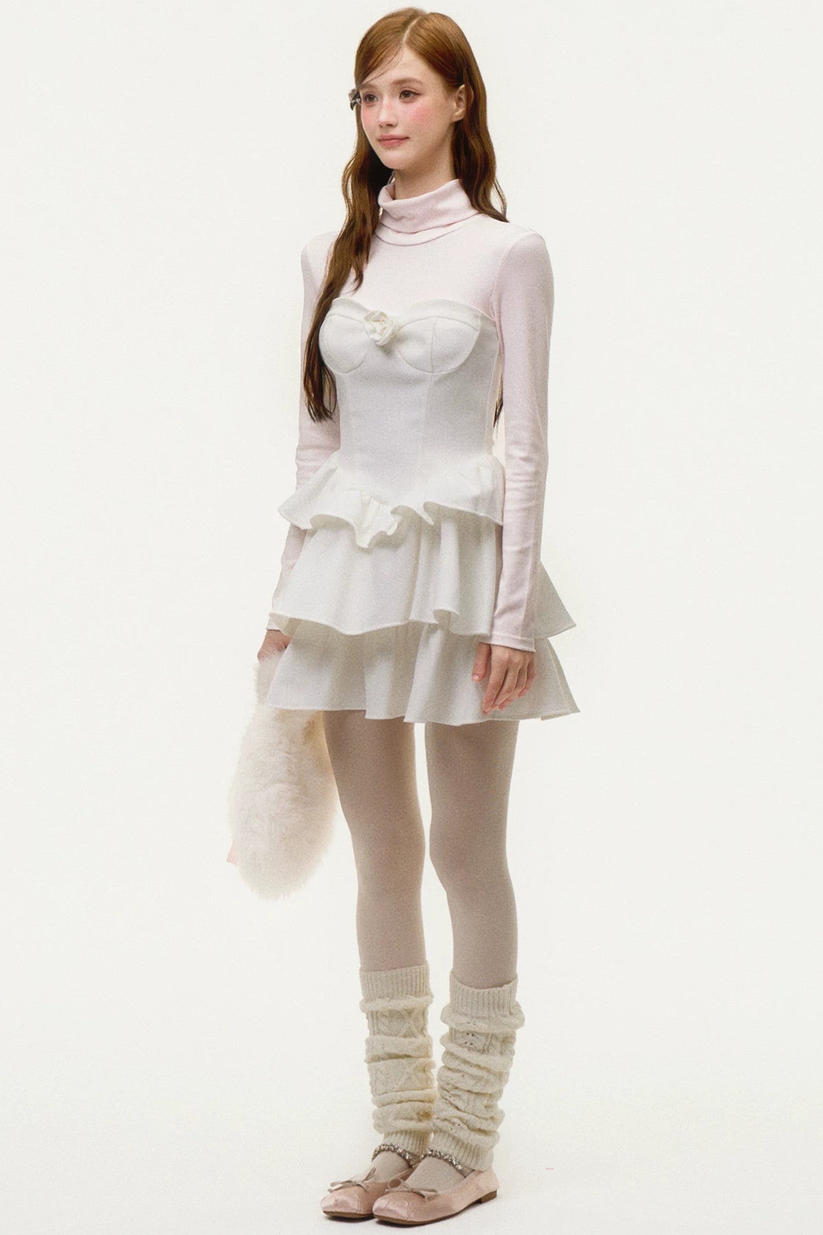 Layered-Look Ruffled Knit Dress