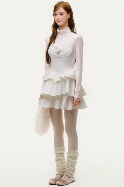 Layered-Look Ruffled Knit Dress