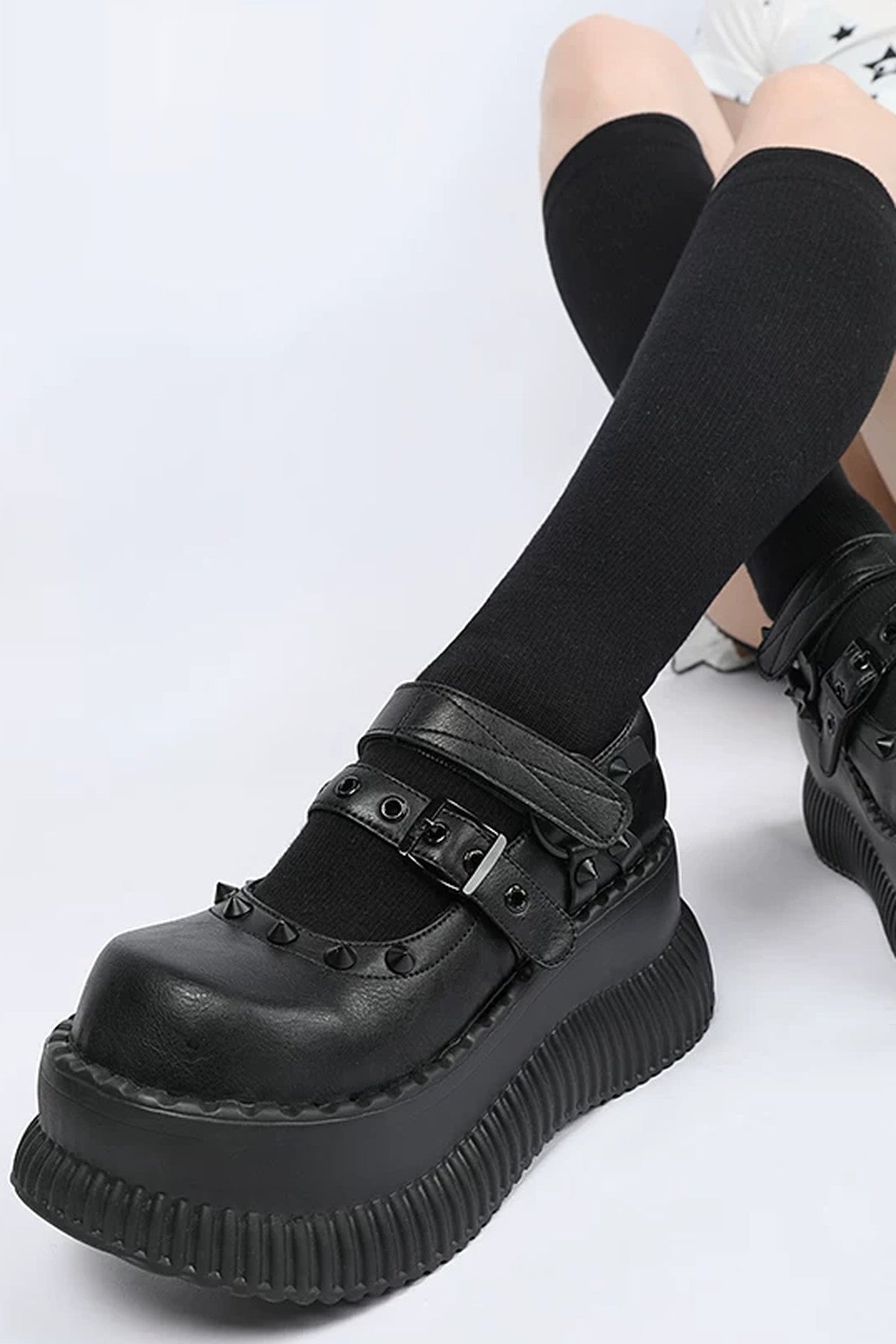 Studded 7cm Height-Increasing Platform Mary Jane Shoes