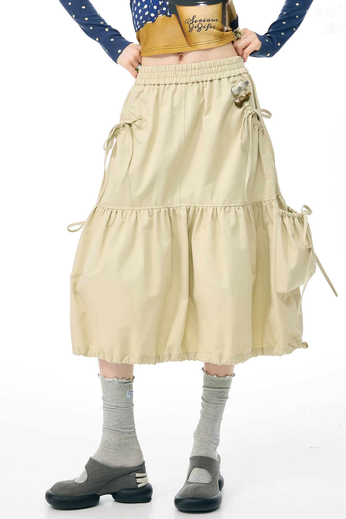 Khaki Slimming Drawstring Skirt