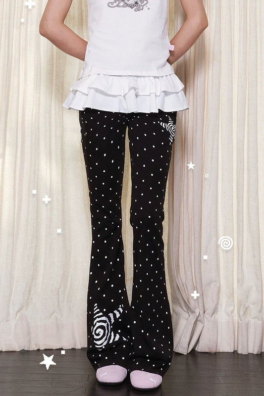 Polka Dot Low-Waist Flared Pants