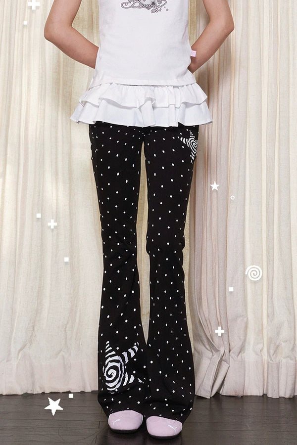 Polka Dot Low-Waist Flared Pants