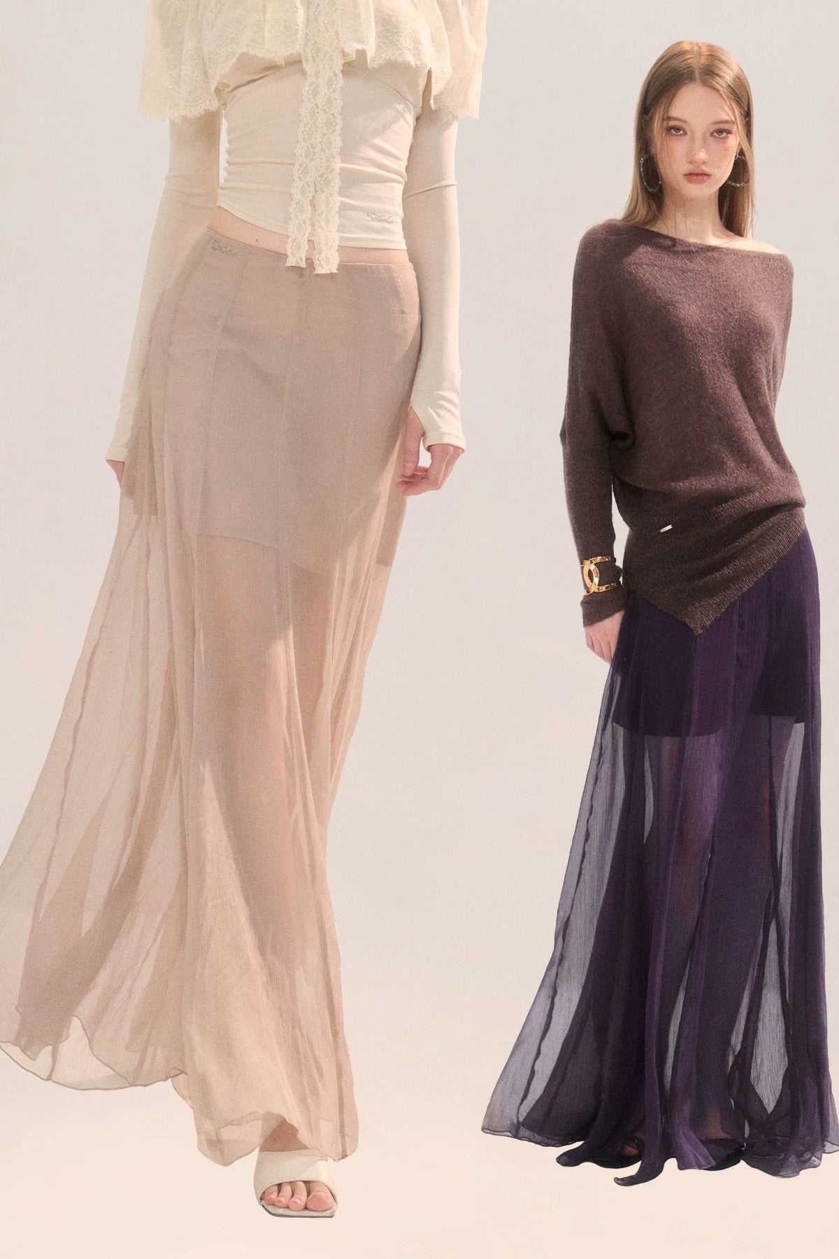 Eleganter langer Mesh-Rock