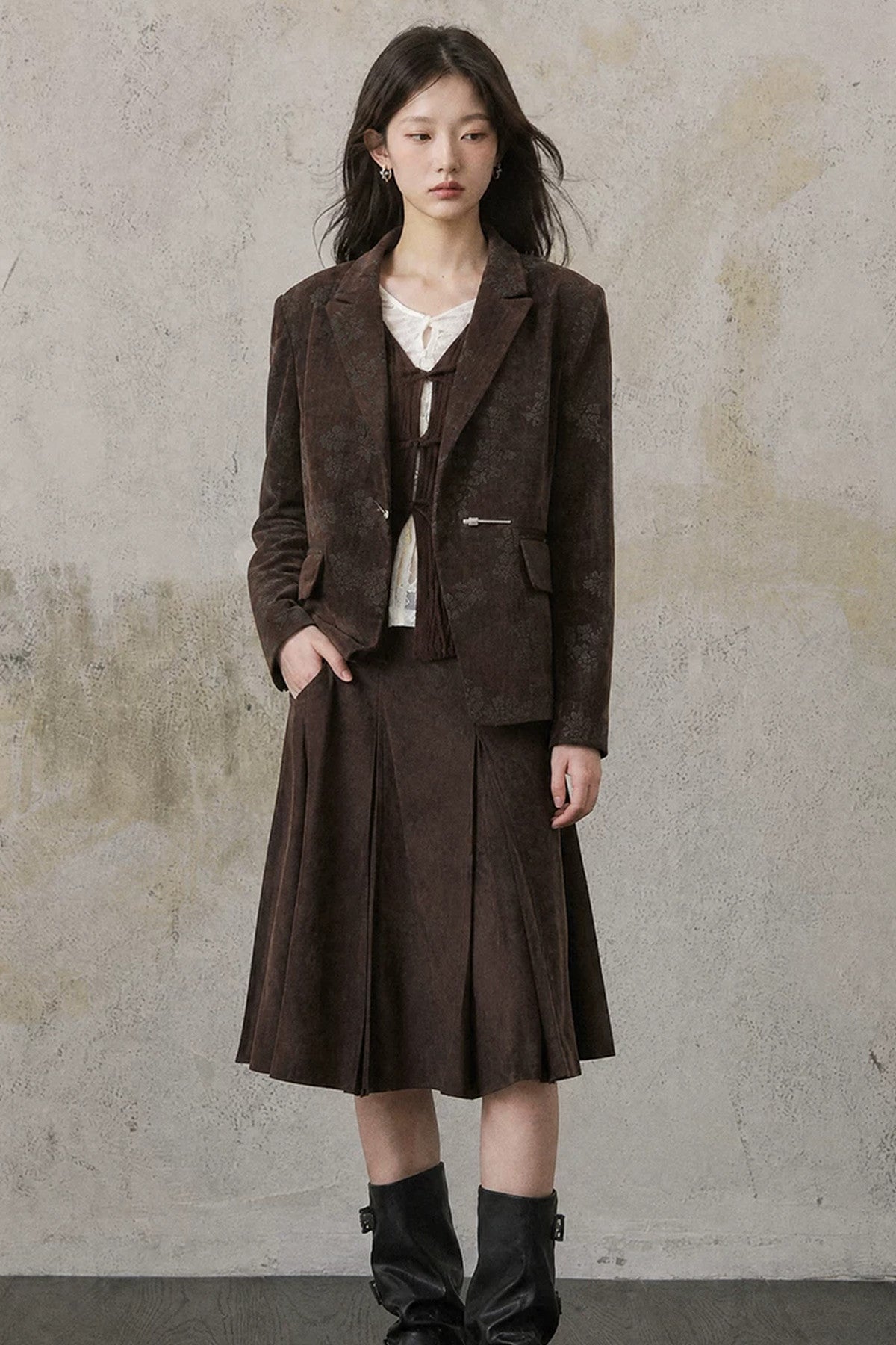 Asymmetrical Chestnut Suit Blazer