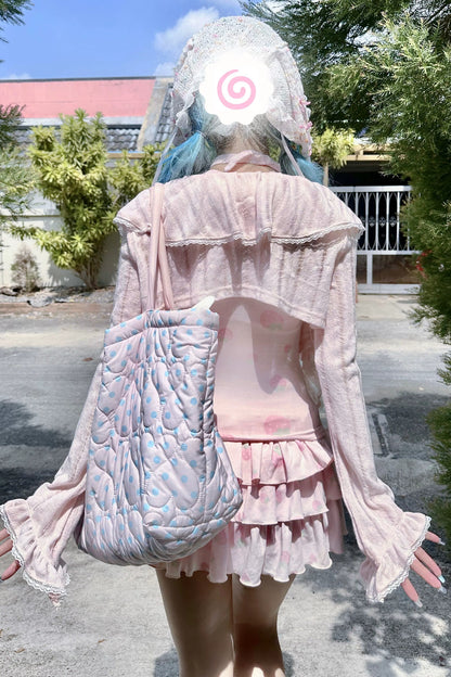 Pink Blue Knit Long Sleeve Cardigan