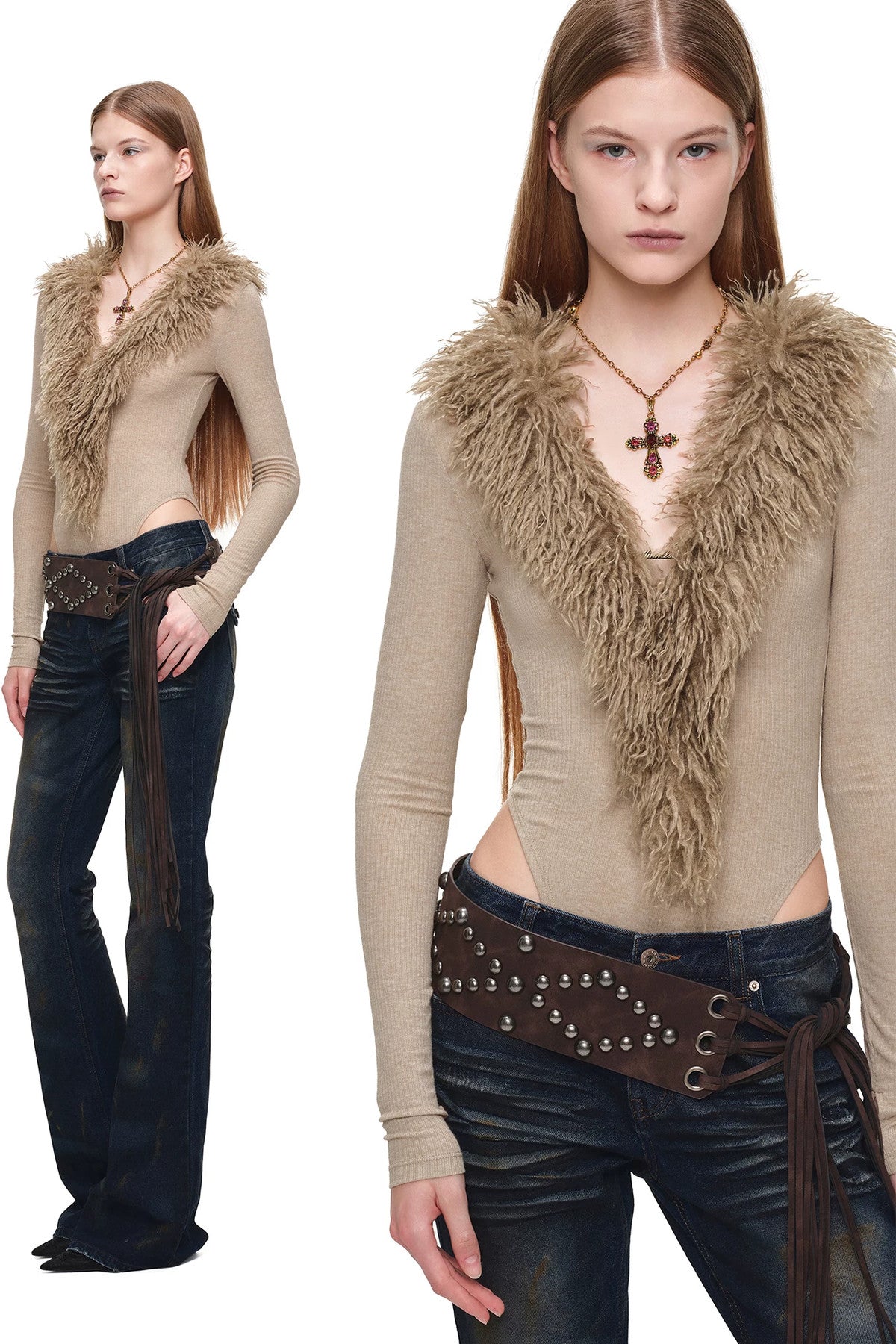 Studded Wide Strap Tassel Waist Cincher