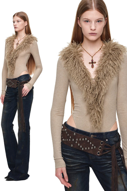 Studded Wide Strap Tassel Waist Cincher