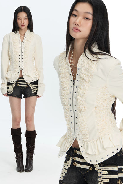 Lace Pleated Short Jacket